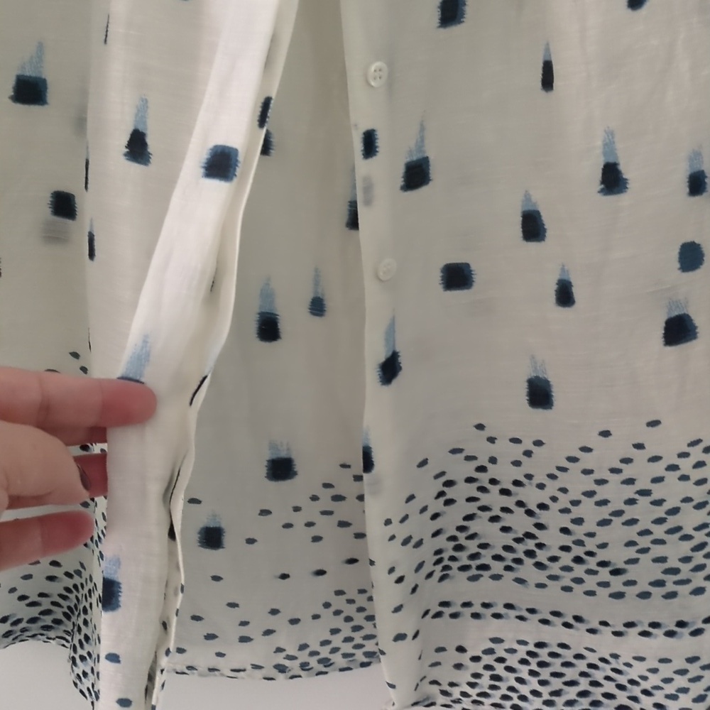 Piazza Sempione Made In italy Elegant White& Blue Patterned Button Down Tunic - Picture 6 of 8